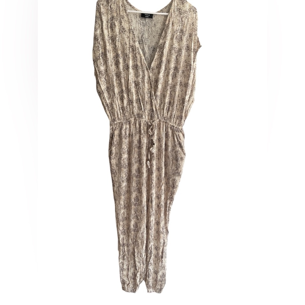 Vici Taupe Textured Jumpsuit